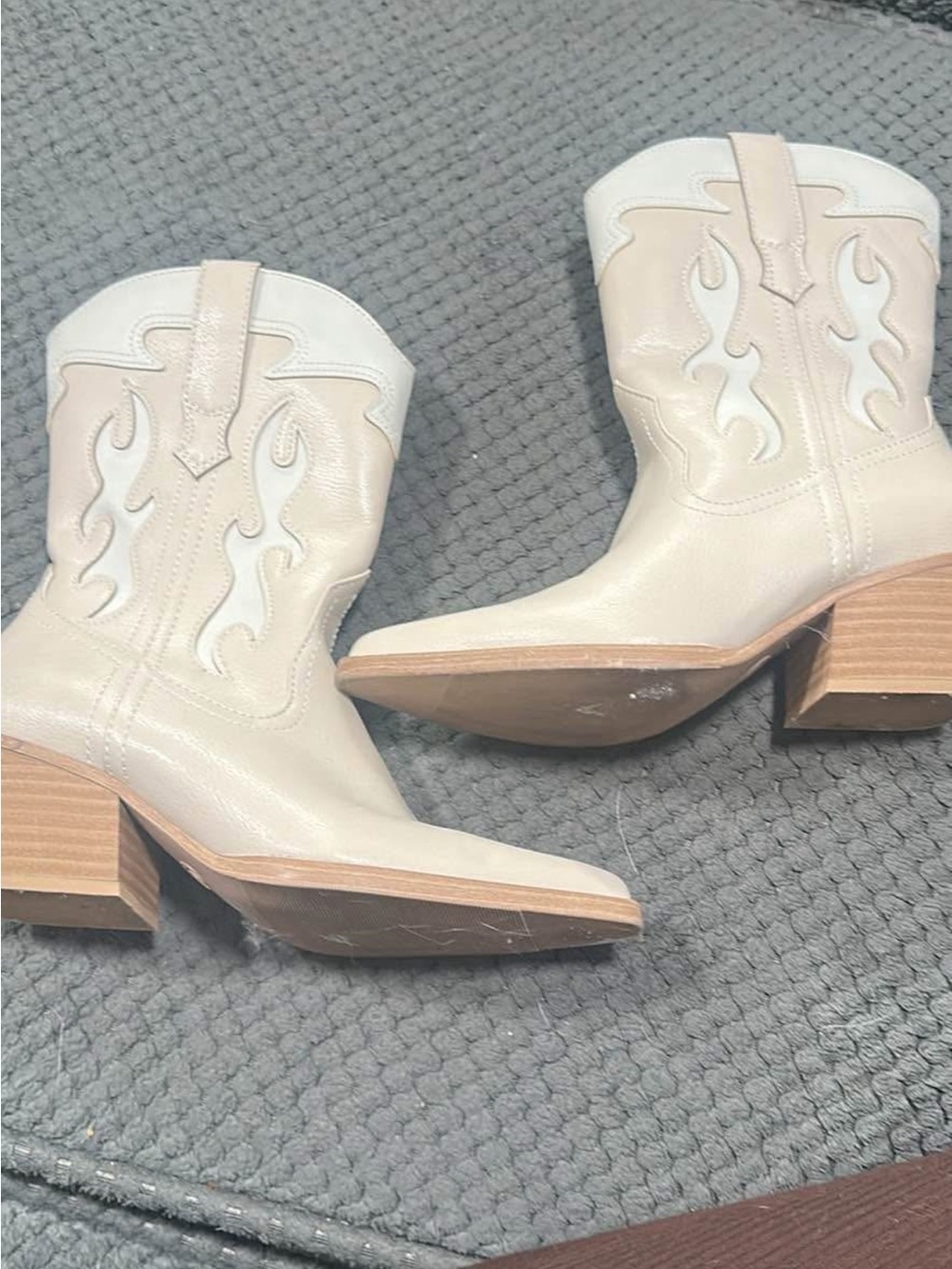 Target Cream Western-Inspired Ankle Boots with Stacked Heel